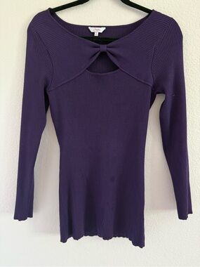 Capulet Purple Ribbed Long Sleeve Top with Front Tie Detail